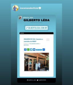 Iracema compartilha publicação sobre possível ida ao MDB