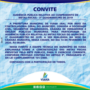Prefeitura de Viana promoverá audiência de prestação de contas e cadastramento de famílias no programa Tarifa Social de Energia Elétrica