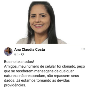 Prefeita de Santa Quitéria/MA tem número de celular clonado