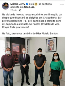 Belezinha e Levi Pontes sacramentam chapa para disputar eleições 2020, em reunião com Márcio Jerry