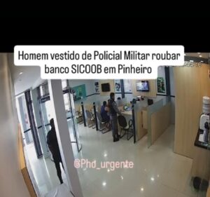 Bandido trajado com a farda da Polícia Militar do Maranhão comete assalto a banco em Pinheiro
