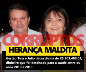 Gestão de Tina Monteles e Júlio César deixou dívida de quase 1 milhão de reais para Prefeitura de Anapurus, recurso desviado da Saúde