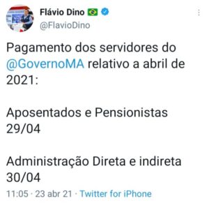 Flávio Dino anuncia pagamento de abril para servidores estaduais
