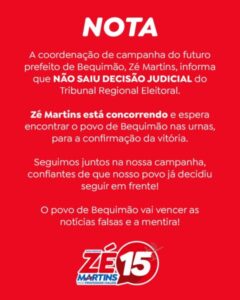Desespero! Fake news da oposição de Bequimão cai por terra: Zé Martins é candidato e vai estar nas urnas neste domingo (6)
