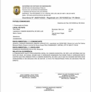 BO: Vereador de São Luís ameaça assassinar colegas e tirar a própria vida