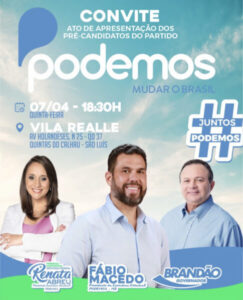 Partido Podemos realizará evento de lançamento de pré-candidaturas para as eleições