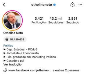 Othelino retira status de secretário de estado da sua Bio nas redes sociais