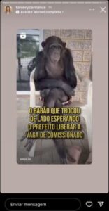 O que nenhuma outra fez: Atual esposa do Tema chama ex-aliado de babão e usa imagem de macaco para se referir ao mesmo