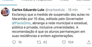 Governador suspende aulas de todas as escolas e faculdades públicas e privadas no Maranhão