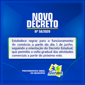 Prefeitura de Anapurus edita decreto que possibilita a reabertura gradual do comércio a partir de 1 de junho.