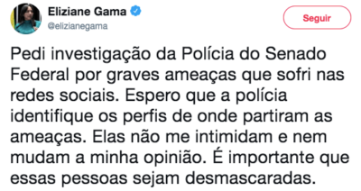 Lamentável: Eliziane denuncia ameaças sofridas nas redes sociais