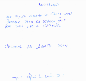 No MA, candidata a prefeita faz declaração de próprio punho para provar que sabe ler e escrever