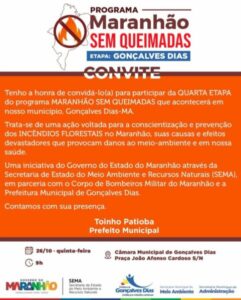 Prefeitura de Gonçalves Dias convida população para participar da 4ª etapa do Programa Maranhão Sem Queimadas