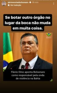 Bolsonaro reage a grave acusação feita por Dino