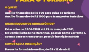 Inscrição para auxílio financeiro aos guias e transportes turísticos termina nesta segunda (12)