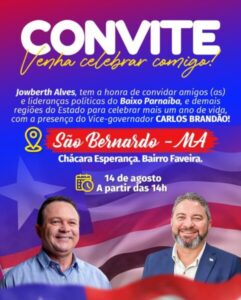 Jowberth comemorará aniversário em São Bernardo e contará com a presença de Carlos Brandão e lideranças politicas
