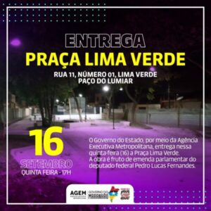 Obra com emenda do deputado Pedro Lucas será entregue nesta quinta-feira