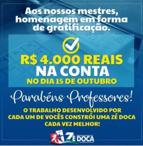 Governada pelo PL, Prefeitura de Zé Doca anuncia abono salarial aos professores de R$ 4 mil