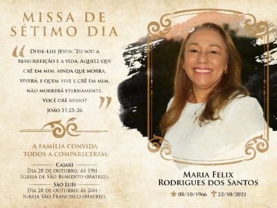 Convite para a Missa de 7° Dia da saudosa Maria Félix
