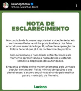 Prefeito Luciano pública Nota de Esclarecimento sobre operação da Polícia Federal deflagrada hoje em Pinheiro