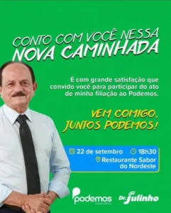 Dr. Julinho se filia ao Podemos nesta sexta-feira, 22, em grande ato em São José de Ribamar