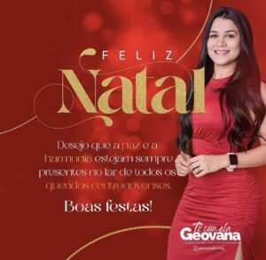 A Pré candidata a vereadora Geovana deseja a toda a população centronovense um Feliz Natal e um Ano Novo.