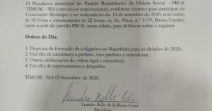 Timon: PROS convoca filiados para convenção partidária que deve homologar apoio ao comandante Schnneyder