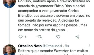 Deputado Othelino abandona Weverton Rocha e fica com Brandão