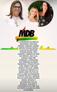 Roseana Sarney convida Tatiana Murad para direção do MDB em Coroatá-MA e fortalece aliança com o governo