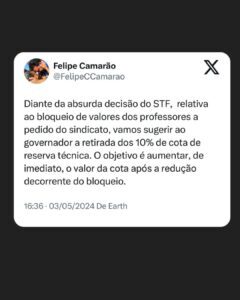Camarão sugere uso de reserva técnica para diminuir prejuízos de professores com honorários