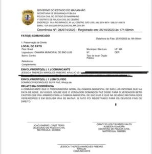 Polêmica: Vereador de São Luís é acusa de ter ameaçado matar dois colegas de parlamento e depois cometer suicídio