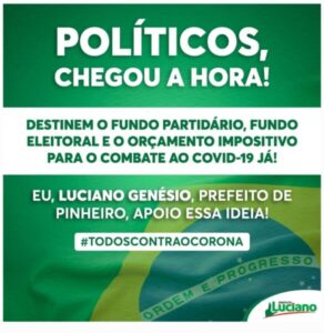 Prefeito Luciano adere à campanha que destina fundo partidário e eleitoral para combate ao covid-19