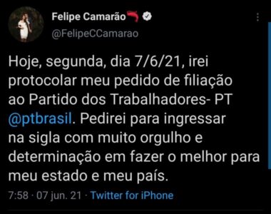 Secretário Felipe Camarão vai se filiar ao PT e o Deputado Federal Zé Carlos se cagando de medo vai chorando para as redes sociais