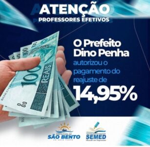Prefeito Dino Penha autoriza reajuste de 15% para os professores do ensino municipal