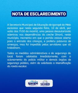 Prefeitura de Igarapé do Meio esclarece sobre a entrada de uma pessoa desautorizada na Creche Dinorá