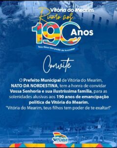 Vem aí, as comemorações pelos 190 anos da cidade de Vitória do Mearim