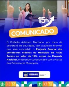 PREFEITO ADAILSON MACHADO ANUNCIA AUMENTO DE 15% EM SALÁRIO DE PROFESSORES