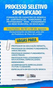 Prefeitura de Paço do Lumiar abre Processo Seletivo para formação de cadastro temporário na Rede Municipal de Educação