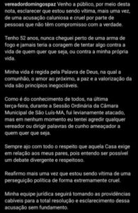 Domingos Paz repudia denúncia de procuradora: ‘nunca cheguei perto de uma arma’