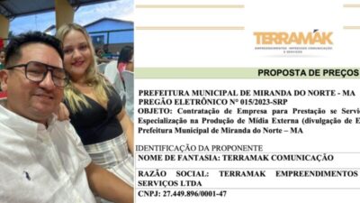Empresa que pertence a esposa de secretário ganha licitação de meio milhão de reais em Miranda do Norte