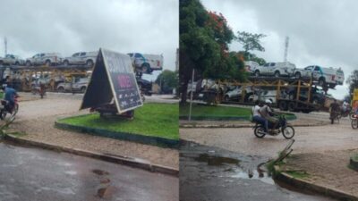 Novas imagens mostram viaturas da PM do Maranhão sendo transportadas para o Pará
