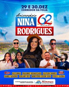 Prefeitura de Nina Rodrigues vai realizar grande festa para celebrar 62 anos