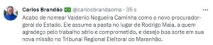 Brandão anuncia ex-vice-presidente da OAB/MA como o novo Procurador-Geral do Estado