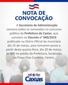 Prefeitura de Caxias convoca aprovados em concurso público