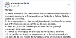 Brandão desmente fake news sobre enchentes no Maranhão