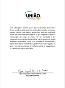 Em nota, União de Pastores de Ribamar reforça o apoio ao prefeito Dr. Julinho