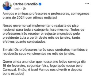 Brandão recua e anuncia manutenção dos contratos de professores…
