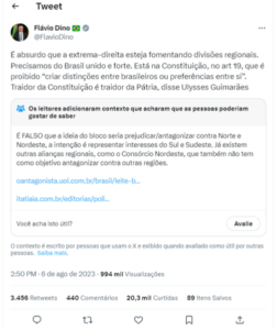 Twitter faz alerta para fake news disseminada por Flávio Dino
