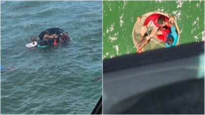 Barco naufraga no mar com cinco pessoas durante travessia na Baía do Curupu, próximo a Ilha de São Luís