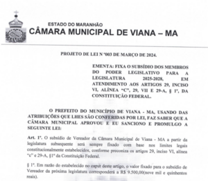 Vereadores de Viana elevam o próprio salário para R$ 9,5 mil